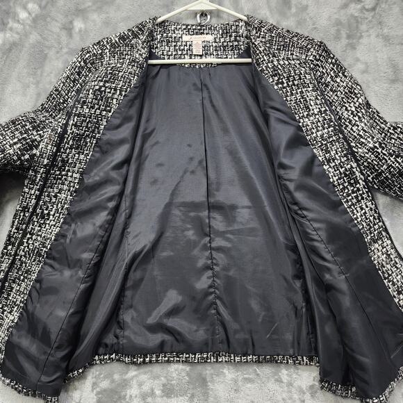 Vintage JM Collection Jacket Womens 16 Black White Tweed Full Zip Collarless - Picture 6 of 13
